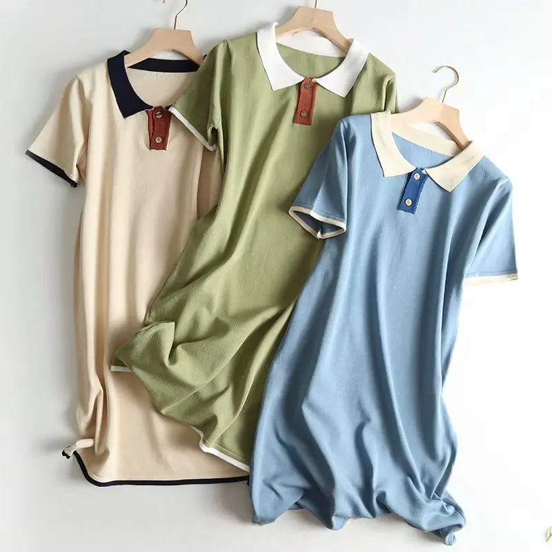 2019 summer new Korean version of the school style color matching polo collar long short-sleeved dress
2019 summer new Korean version of the school style color matching polo collar long short-sleeved dress
