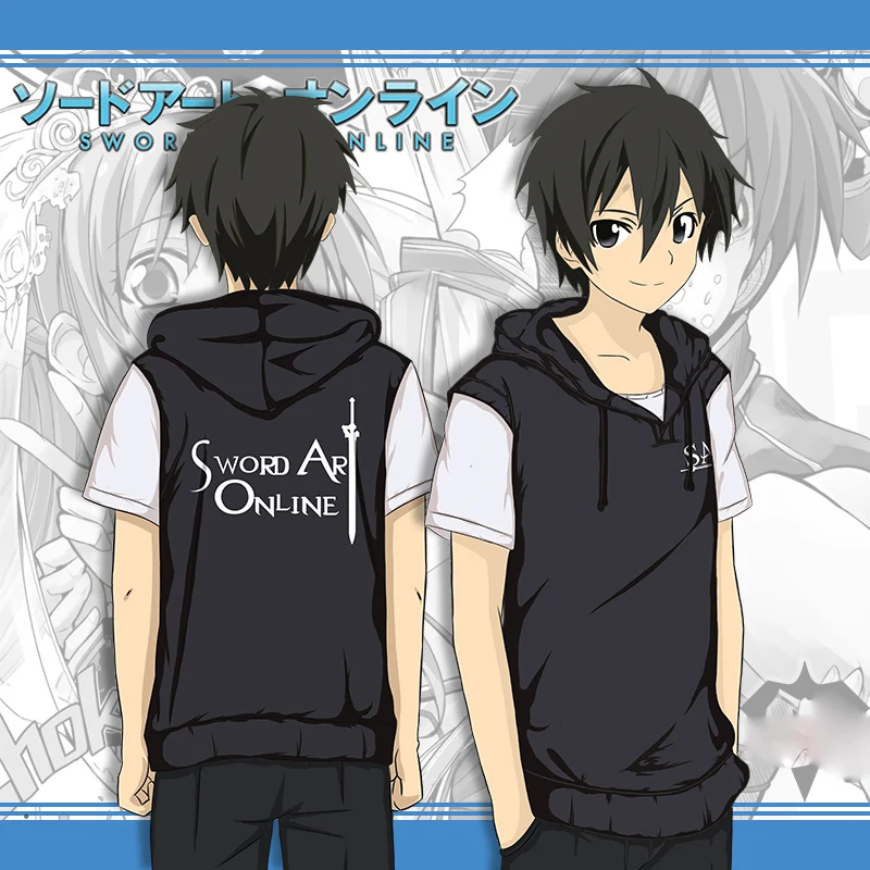 Anime SAO Sword Art Online Cosplay Costume Short Sleeve Hooded T-shirt Summer Unisex Hoodie Sweatshir Fake two pieces Tops
Anime SAO Sword Art Online Cosplay Costume Short Sleeve Hooded T-shirt Summer Unisex Hoodie Sweatshir Fake two pieces Tops