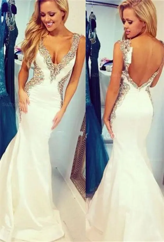 Robe de soiree longue 2017 White V-Neck Mermaid Long Evening dresses Sleeveless Beaded Backless Party Dresses Vestido de gala
Robe de soiree longue 2017 White V-Neck Mermaid Long Evening dresses Sleeveless Beaded Backless Party Dresses Vestido de gala
