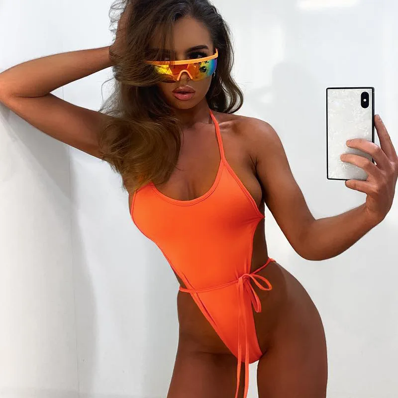 High Waisted One Piece Swimsuit Female Solid Neon Orange Swimwear Women High Cut Backless Monokini Sexy Halter Swimming Suits
High Waisted One Piece Swimsuit Female Solid Neon Orange Swimwear Women High Cut Backless Monokini Sexy Halter Swimming Suits