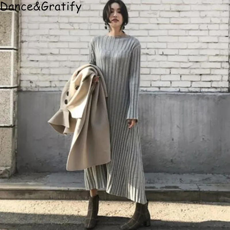 Long Knitting Sweater Dress Women Autumn Winter Casual Loose Thicken A Line Ribbed Knitted Dress Full Sleeve Ladies Midi Dresses
Long Knitting Sweater Dress Women Autumn Winter Casual Loose Thicken A Line Ribbed Knitted Dress Full Sleeve Ladies Midi Dresses