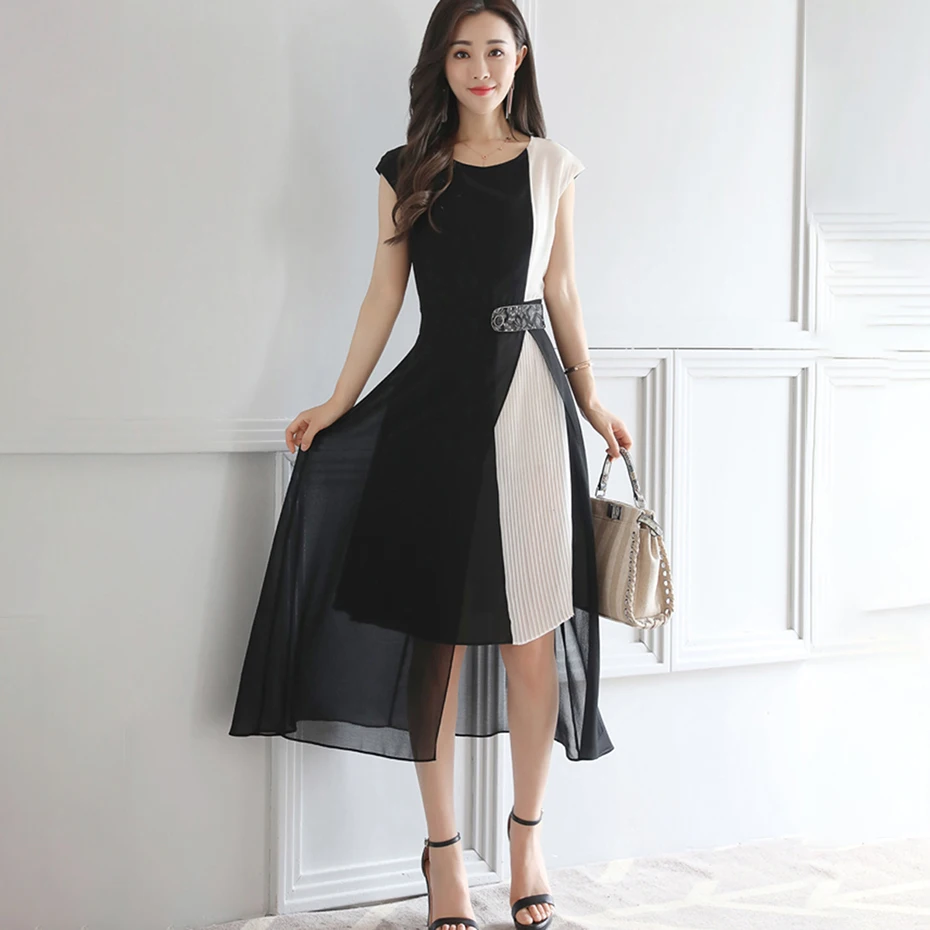 Women Elegant Cap Sleeve Dress Black White Mesh Patchwork Office Casual Summer See-Through Female Color Block Long Midi Dresses
Women Elegant Cap Sleeve Dress Black White Mesh Patchwork Office Casual Summer See-Through Female Color Block Long Midi Dresses