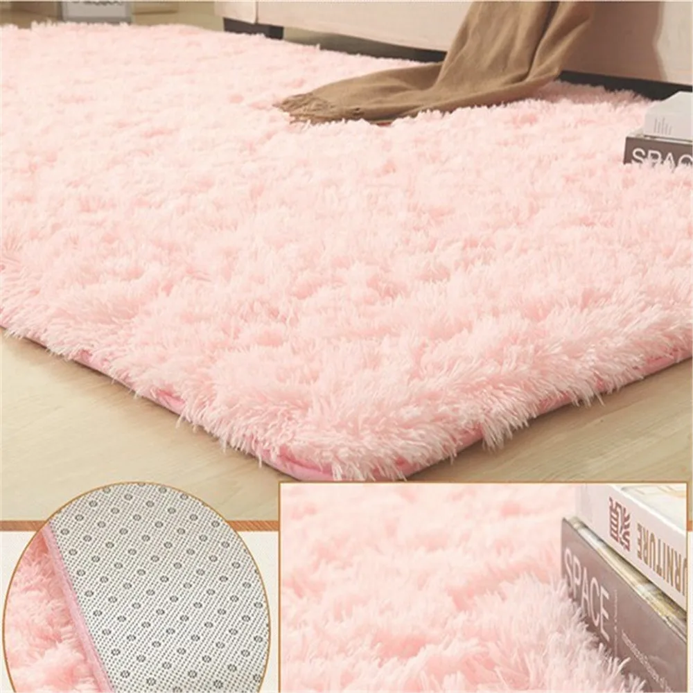 Super Soft Silky Bedroom Rug Living Room Carpet Rug Pure Color