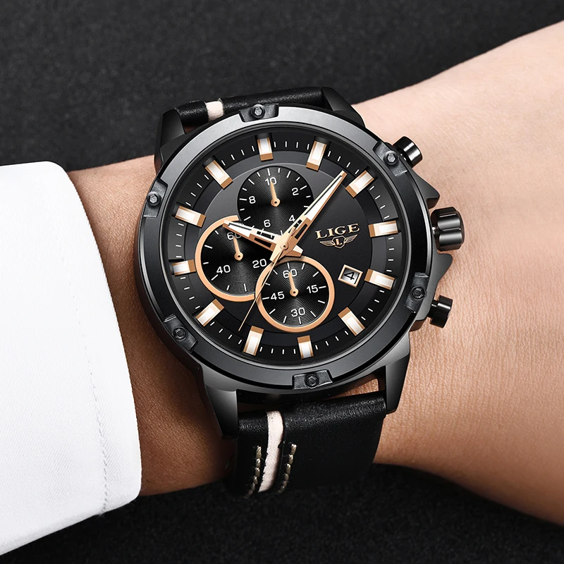 Фото 2018 LIGE для мужчин часы Мода хронограф мужской лучший бренд класса люкс кварцевые
