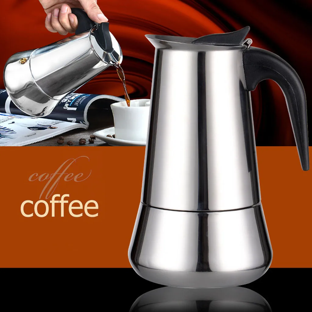 

Stainless Steel Wide Bottom Coffee Pot For Moka Espresso Maker Pot 100ml(2 cups)+200ml(4 cups)+300ml(6 cups)+450ml(9 cups)7.7#5%