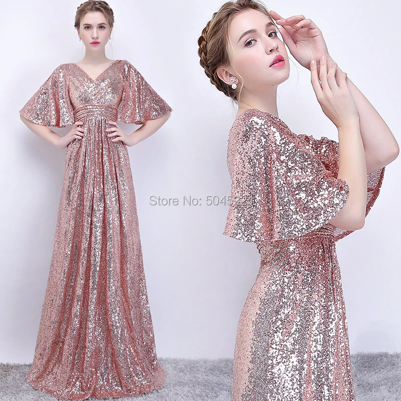 New Arrival Rose Gold Sequined Evening Dresses Handmade Pleat Half Sleeves Deep V-neck Long Prom Gowns Vestido Fiesta 2019 Dubai
New Arrival Rose Gold Sequined Evening Dresses Handmade Pleat Half Sleeves Deep V-neck Long Prom Gowns Vestido Fiesta 2019 Dubai