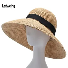 Nueva rafia mujeres paja verano sombreros de Sol para damas playa sombrero moda hecho a mano grande Cubo de ala ancha Visor gorras regalo(China)