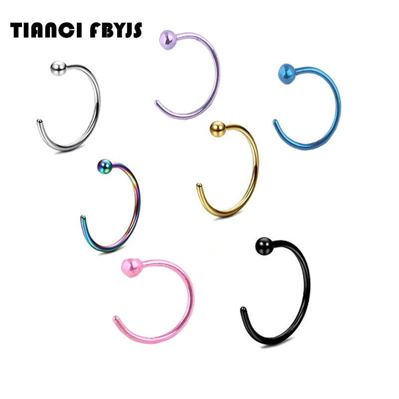 TianciFBYJS Nose ring Piercing nose hoop body jewelry 20G 0.8*8*2.5mm gold silver nariz piercing plated Titanium Tragus ear
TianciFBYJS Nose ring Piercing nose hoop body jewelry 20G 0.8*8*2.5mm gold silver nariz piercing plated Titanium Tragus ear