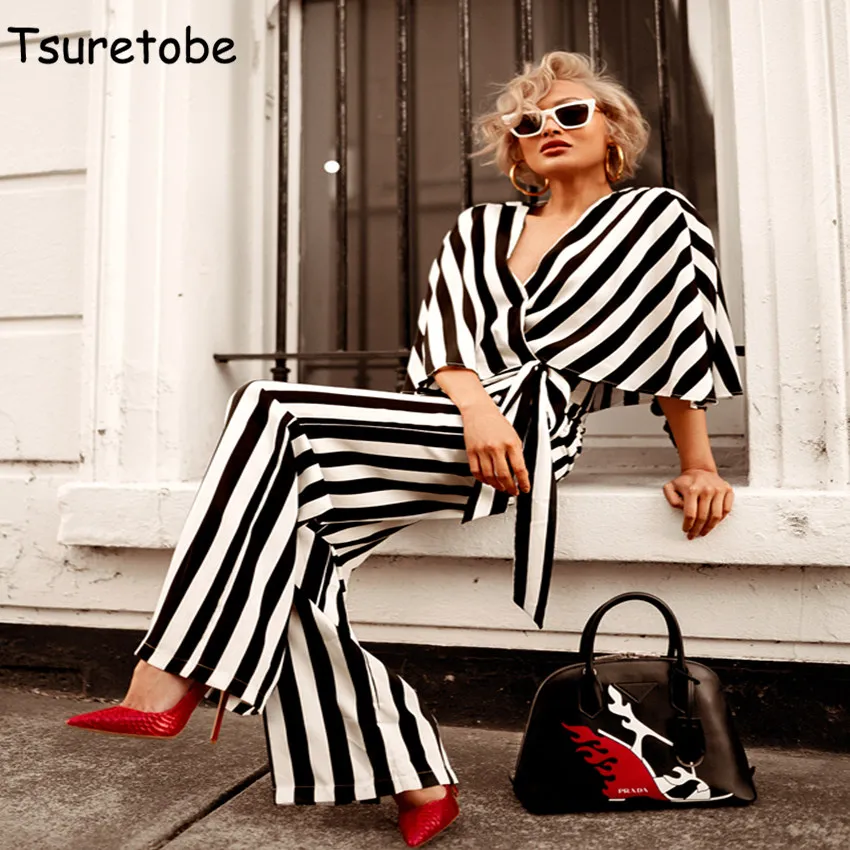 Tsuretobe Summer Elegant Loose Wide Leg Jumpsuit Women Striped Fashion Bandage Casual Jumpsuit V Neck Bodycon Jumpsuit Female
Tsuretobe Summer Elegant Loose Wide Leg Jumpsuit Women Striped Fashion Bandage Casual Jumpsuit V Neck Bodycon Jumpsuit Female