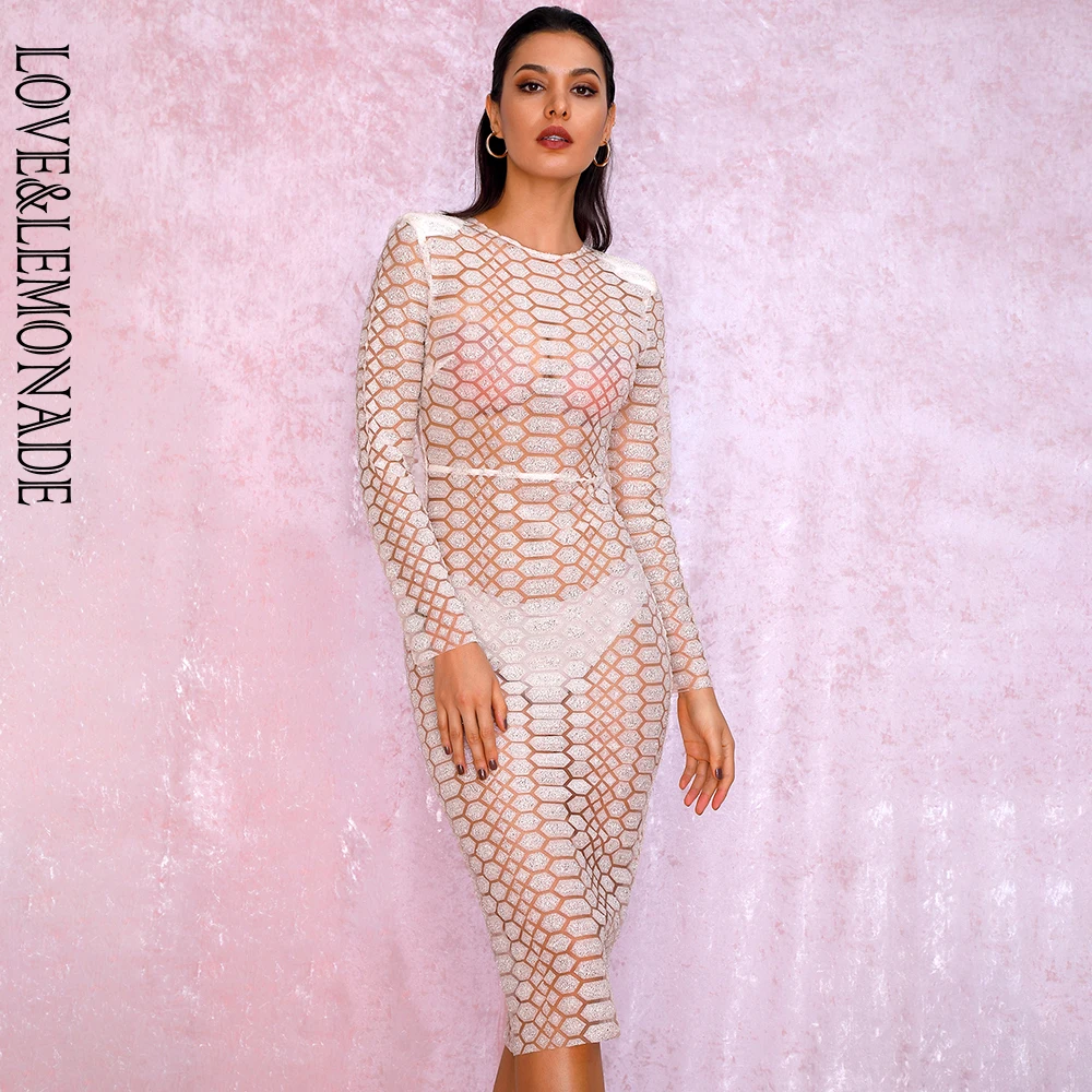 LOVE&LEMONADE Sexy Beige Perspective Mesh glitter gluer Bead Material Long Sleeve Party Dress LM82018 Autumn/Winter
LOVE&LEMONADE Sexy Beige Perspective Mesh glitter gluer Bead Material Long Sleeve Party Dress LM82018 Autumn/Winter