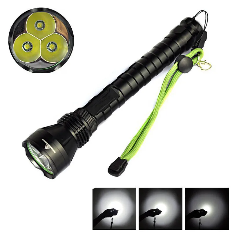 

Metal 3X T6 Waterproof Flashlight 4000 Lumens 3x XM-L T6 LED Torch 5 Mode Lantern Hunting Light Powerful for 2x18650 Battery