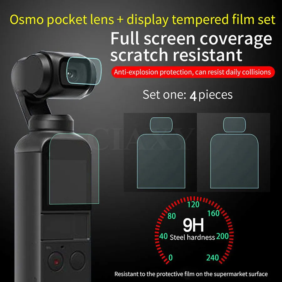 4PCS 9H Tempered Glass Full Coverage Upgraded Screen Protector Film+ Lens Film Accessories for 2018 DJI Osmo Pocket
4PCS 9H Tempered Glass Full Coverage Upgraded Screen Protector Film+ Lens Film Accessories for 2018 DJI Osmo Pocket