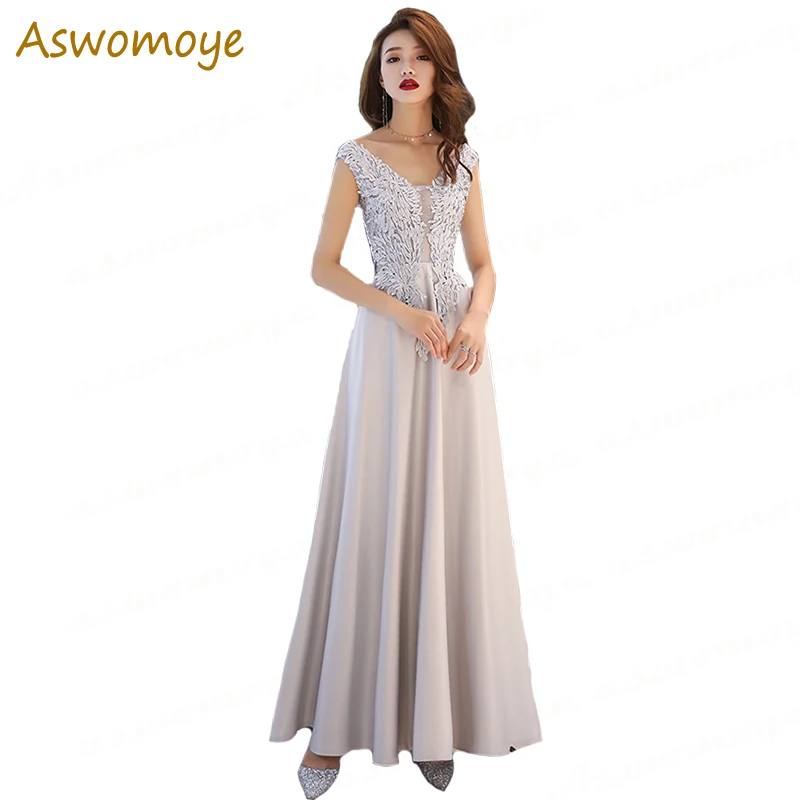 Evening Dresses New Fashion 2019 Noble Elegant Prom Party Dress V-neck a Line Floor Length Silver Banquet Dresses Haute Couture
Evening Dresses New Fashion 2019 Noble Elegant Prom Party Dress V-neck a Line Floor Length Silver Banquet Dresses Haute Couture