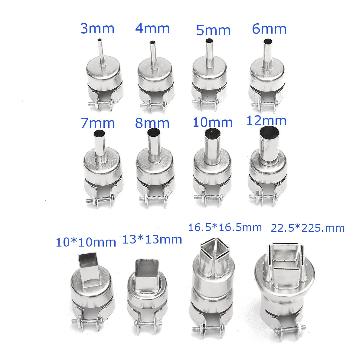 JIGUOOR 12pcs 3/4/5/6/7/8/10/12mm A1125 A1126 Heat Gun Nozzle For 850 Hot Air Soldering Station
JIGUOOR 12pcs 3/4/5/6/7/8/10/12mm A1125 A1126 Heat Gun Nozzle For 850 Hot Air Soldering Station