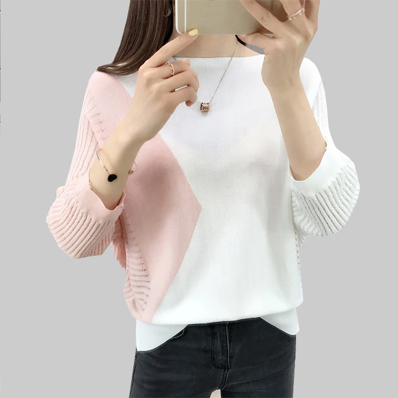 Womens Sweaters 2019 New Slash Neck Patchwork Sweater Women Thin Pullover Jumper Knitted Sweater Pull Femme Chompas Para Mujer
Womens Sweaters 2019 New Slash Neck Patchwork Sweater Women Thin Pullover Jumper Knitted Sweater Pull Femme Chompas Para Mujer