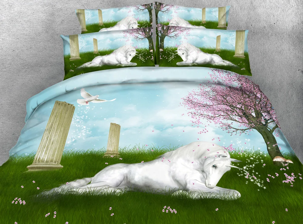 Royal Linen Source Brand 3 PCS PER SET Mother and Baby Unicorn Children Hd digital 3D bedding set and bed sheet set 3