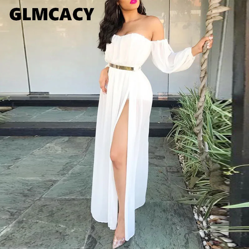 Women Summer Fall Off Shoulder Thigh Slit Maxi Dress Elegant Slash Neck Evening Party Vestidos Formal Classy Sexy Dresses
Women Summer Fall Off Shoulder Thigh Slit Maxi Dress Elegant Slash Neck Evening Party Vestidos Formal Classy Sexy Dresses