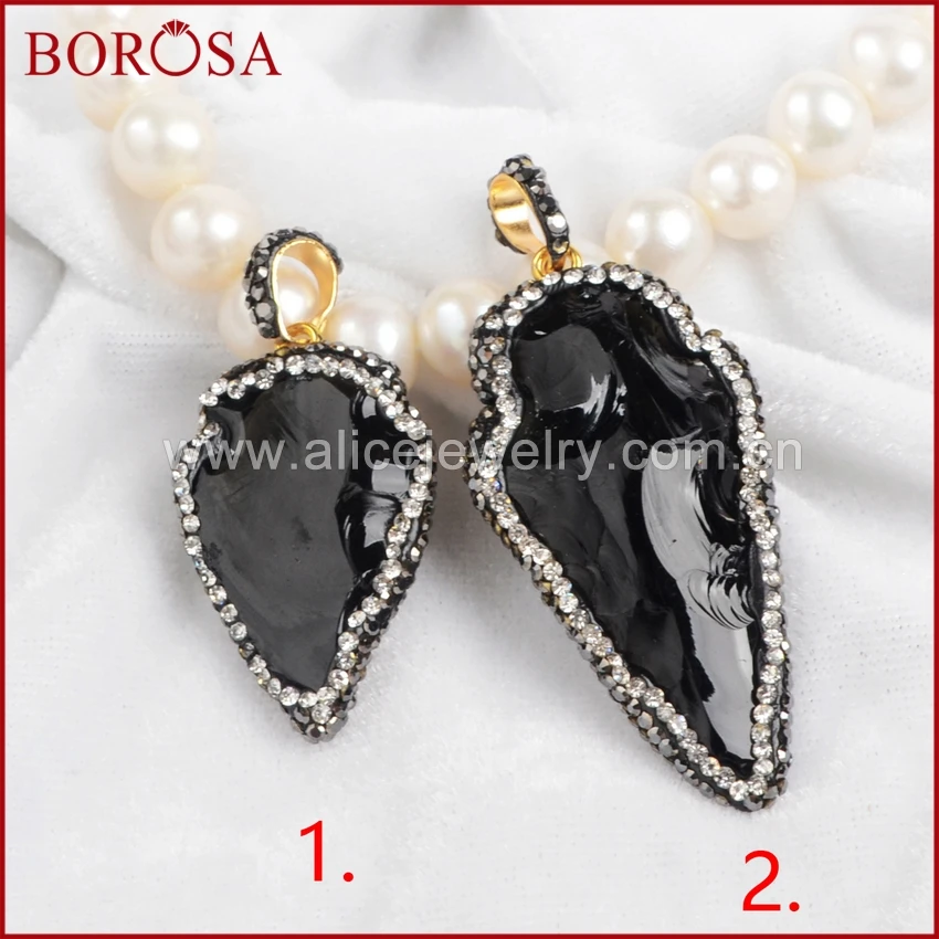 BOROSA Cool and Fashion Rough Black Obsidian Arrowhead Pendant Bead Paved Zircon J243
BOROSA Cool and Fashion Rough Black Obsidian Arrowhead Pendant Bead Paved Zircon J243