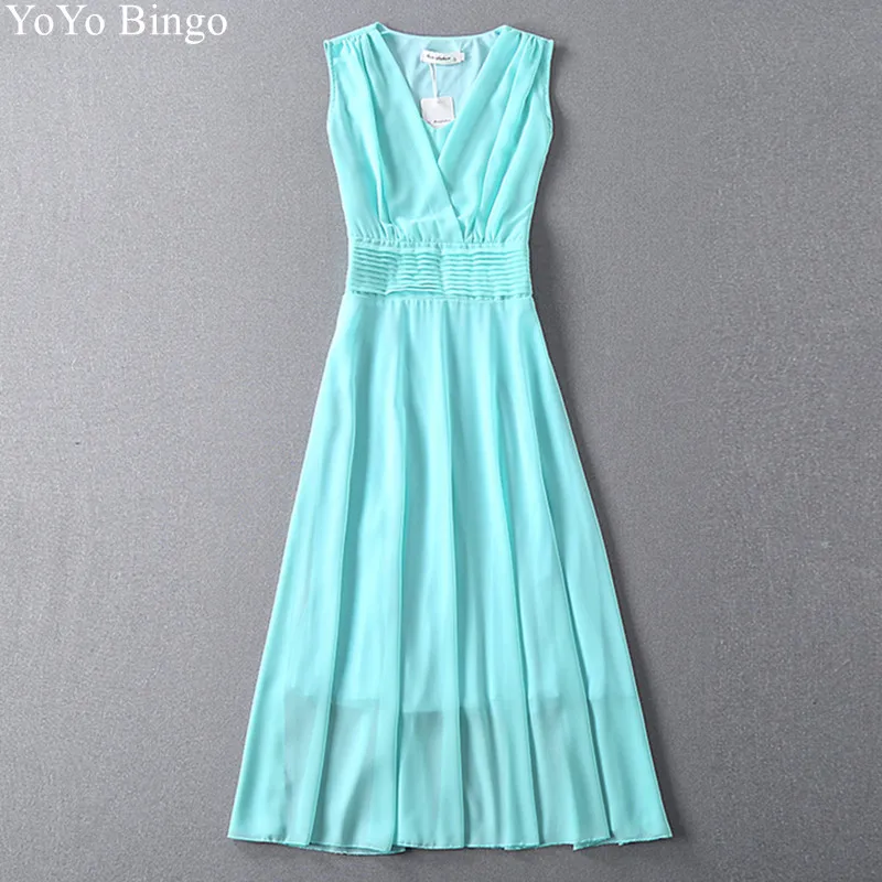 Women Summer Long Dress V-neck Sleeveless Chiffon Casual Beach Dress Bohemian Vestidos 2018
Women Summer Long Dress V-neck Sleeveless Chiffon Casual Beach Dress Bohemian Vestidos 2018