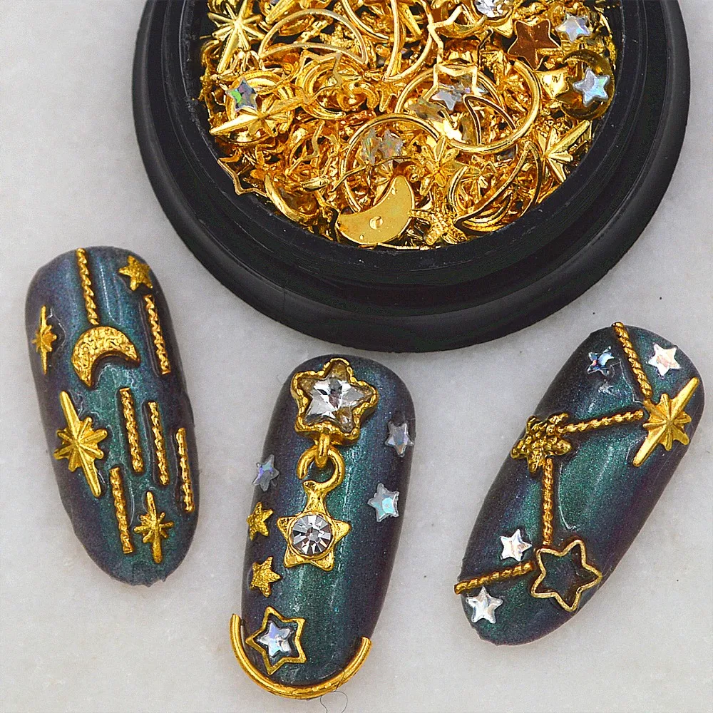 1jar metal 3D gold mixed style Nails Art Decorations Manicure tools DIY nails accessoires moon star design
1jar metal 3D gold mixed style Nails Art Decorations Manicure tools DIY nails accessoires moon star design
