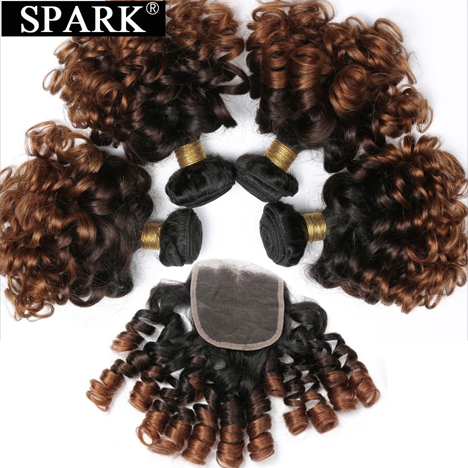 Spark Remy Hair Ombre Malaysia Bouncy Curly 3/4 Bundles with Closure Jerry Human Hair Bundles with Lace Closure T1B/4/30
Spark Remy Hair Ombre Malaysia Bouncy Curly 3/4 Bundles with Closure Jerry Human Hair Bundles with Lace Closure T1B/4/30