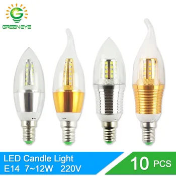 GreenEye 10Pcs LED E14 Bulb 220V 7W 9W 12W Golden Silver Aluminum Candle Lamp Light For Crystal Chandelier Lampara Ampoule
GreenEye 10Pcs LED E14 Bulb 220V 7W 9W 12W Golden Silver Aluminum Candle Lamp Light For Crystal Chandelier Lampara Ampoule