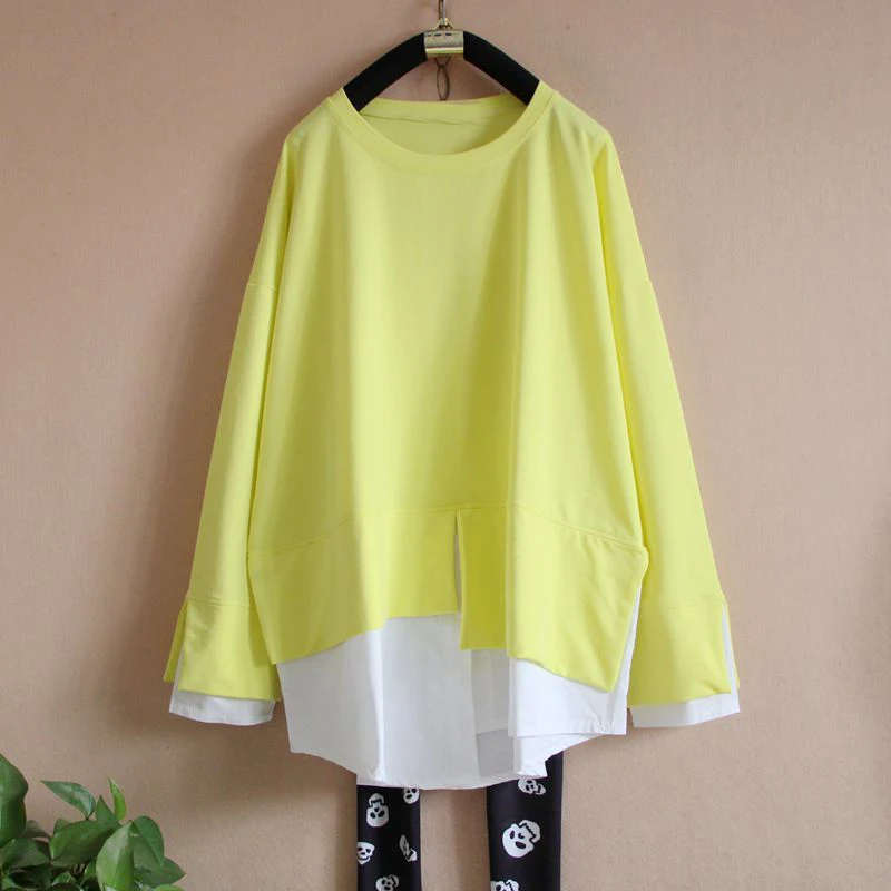 SuperAen Spring Pluz Size Women's Long-sleeved Stitching T-shirt Loose Cotton Korean Style Ladies T Shirt Fashion Casual New
SuperAen Spring Pluz Size Women's Long-sleeved Stitching T-shirt Loose Cotton Korean Style Ladies T Shirt Fashion Casual New