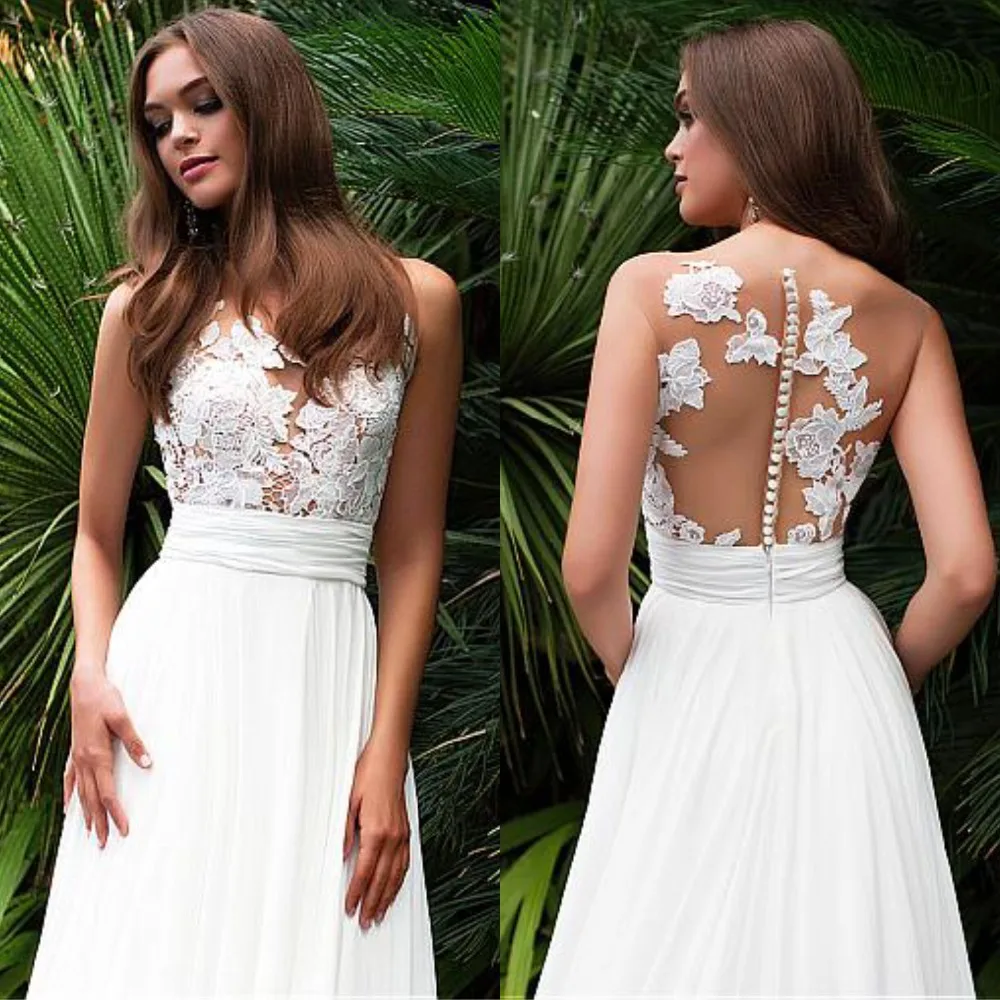Hot Sale Sleeveless Chiffon Cheap Wedding Dress O-Neck See through Back A-Line Bridal Dresses Appliques Vestidos De Noiva
Hot Sale Sleeveless Chiffon Cheap Wedding Dress O-Neck See through Back A-Line Bridal Dresses Appliques Vestidos De Noiva