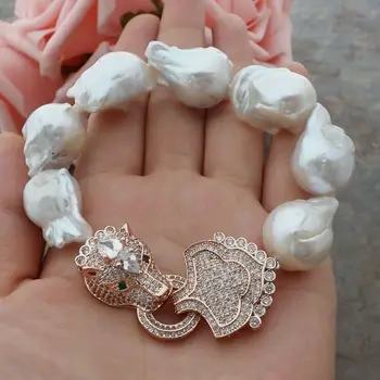 Handmade natural 16-20mm white baroque freshwater pearl micro inlay zircon accessories leopard head clasp bracelet long 23cm
Handmade natural 16-20mm white baroque freshwater pearl micro inlay zircon accessories leopard head clasp bracelet long 23cm