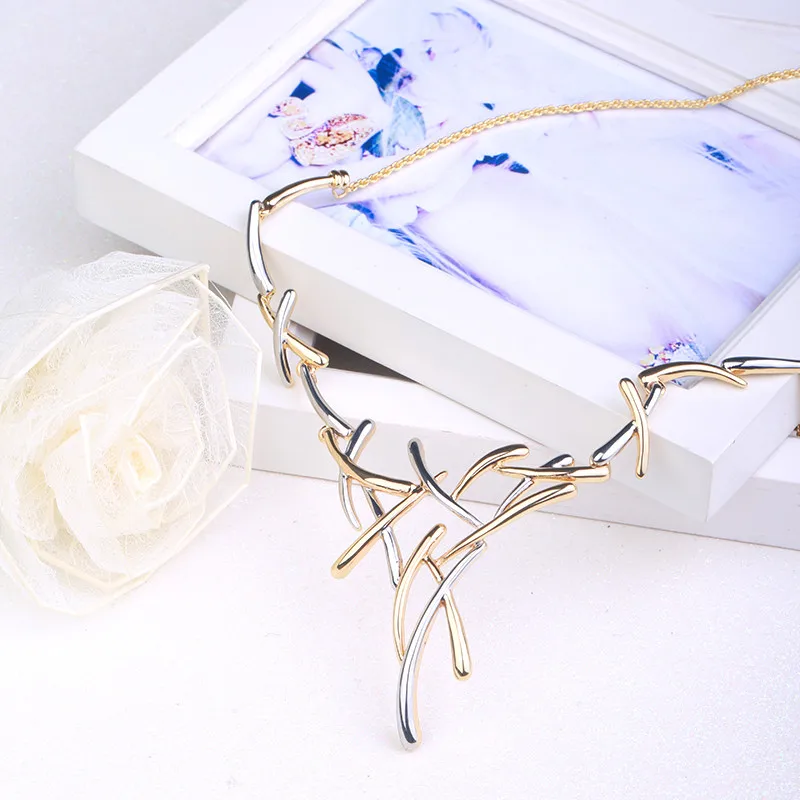 Silver/gold Color Metallic Earrings Statement Necklace*