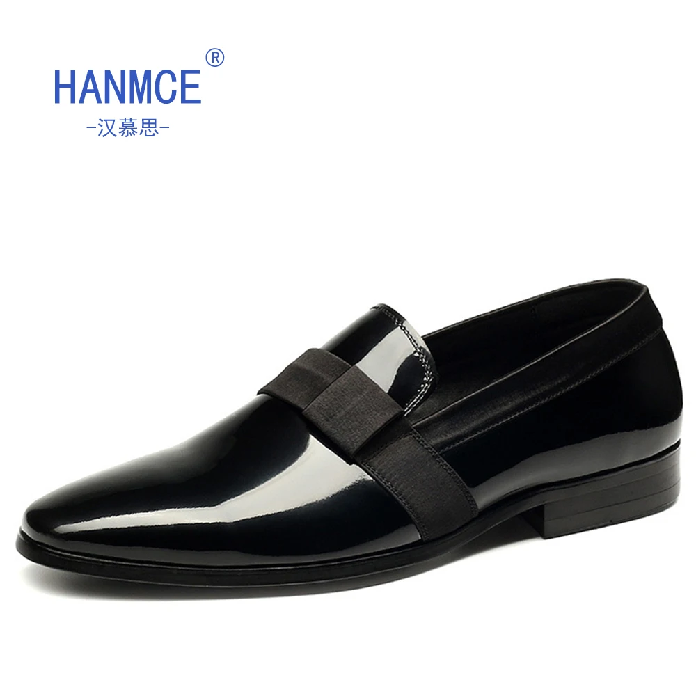 HANMCE mens patent leather black loafer fashion shoes glossy italian shiny dress slip on suits men new | Мать и ребенок