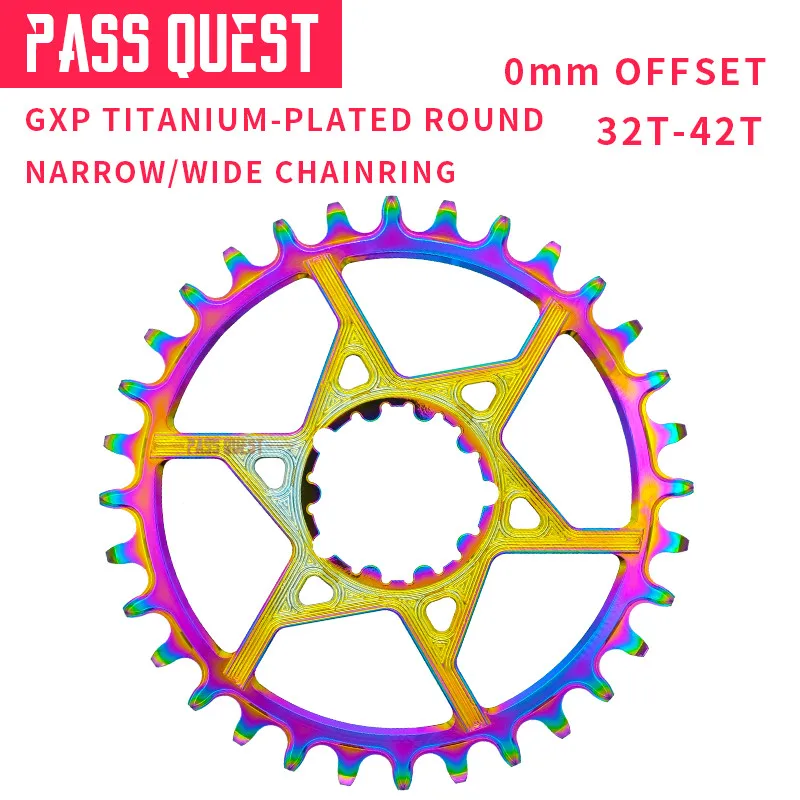 PASS QUEST GXP Titanium-plated 0mm Offset 32T-42T MTB Narrow Wide bicycle Chainring for Sram GX XX1 eagle X01 X1 X9 crankset
PASS QUEST GXP Titanium-plated 0mm Offset 32T-42T MTB Narrow Wide bicycle Chainring for Sram GX XX1 eagle X01 X1 X9 crankset