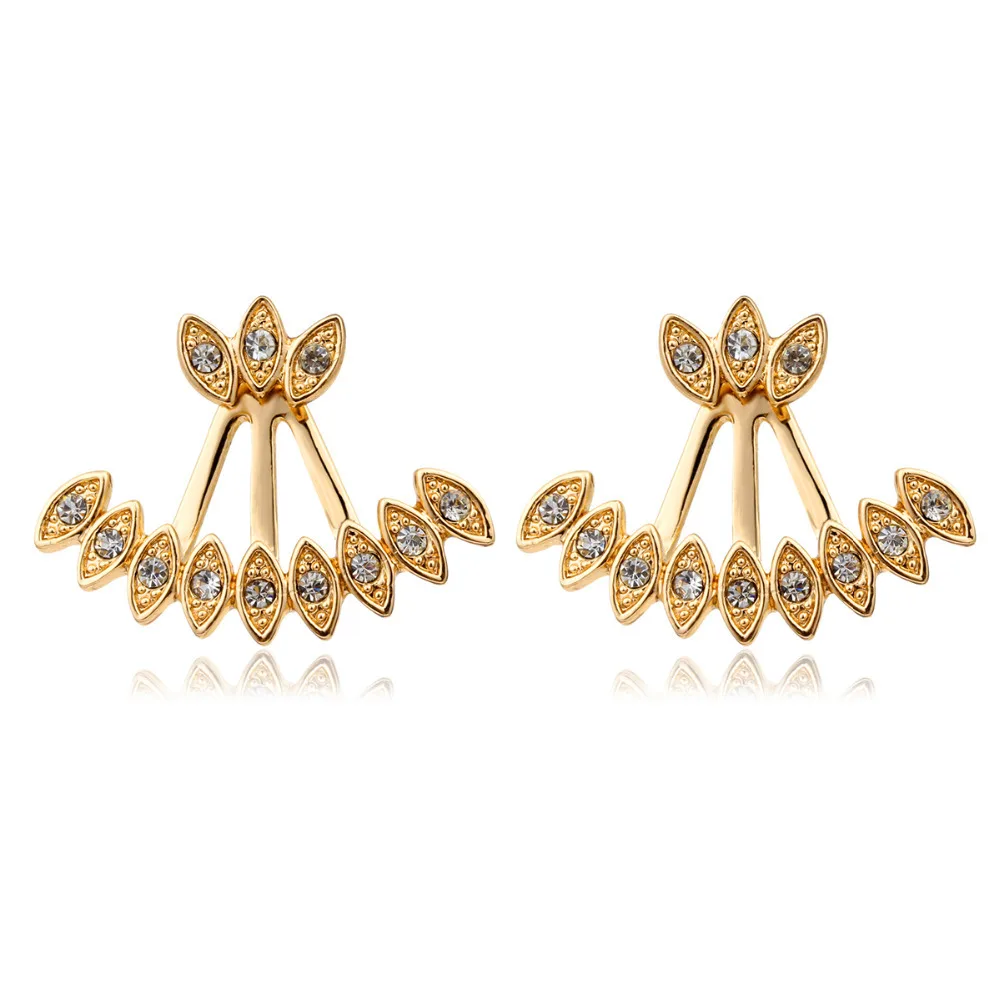 Double Sided Ear Jacket Gold Color Peacock Feather Set CZ Back And Front Swing Stud Earrings For Women Girls Jewelry Aros Aretes
Double Sided Ear Jacket Gold Color Peacock Feather Set CZ Back And Front Swing Stud Earrings For Women Girls Jewelry Aros Aretes