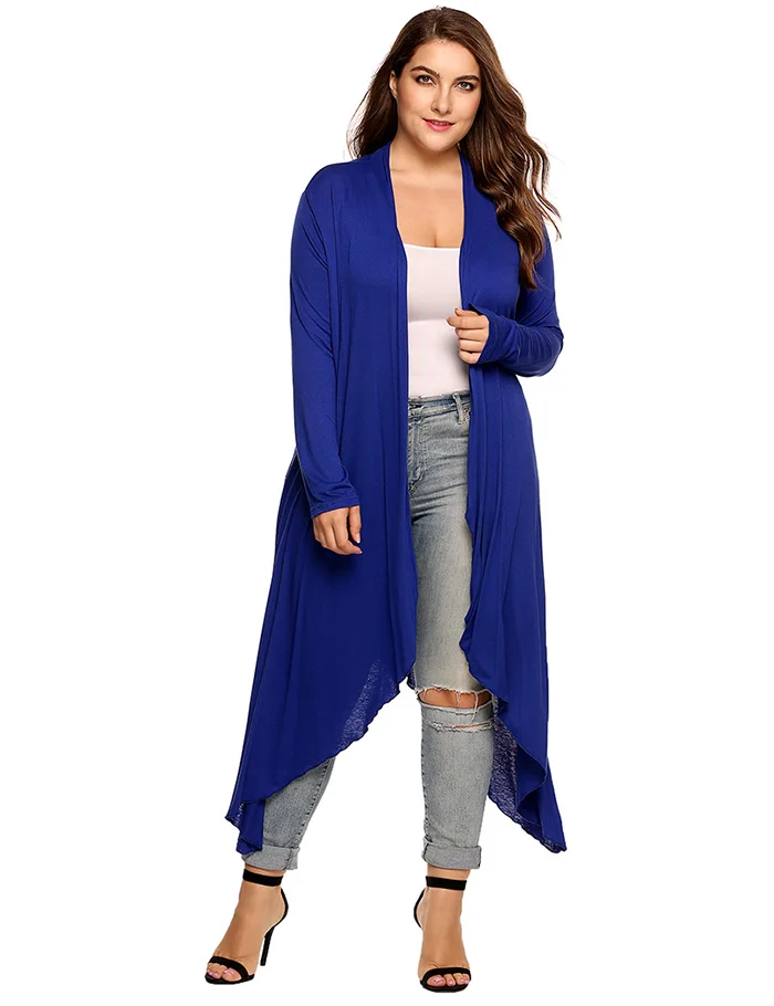 IN'VOLAND Women Cardigan Jacket Plus Size Autumn Open Front Solid Draped Lady Large Long Large Sweater Big Oversized L-5XL 12