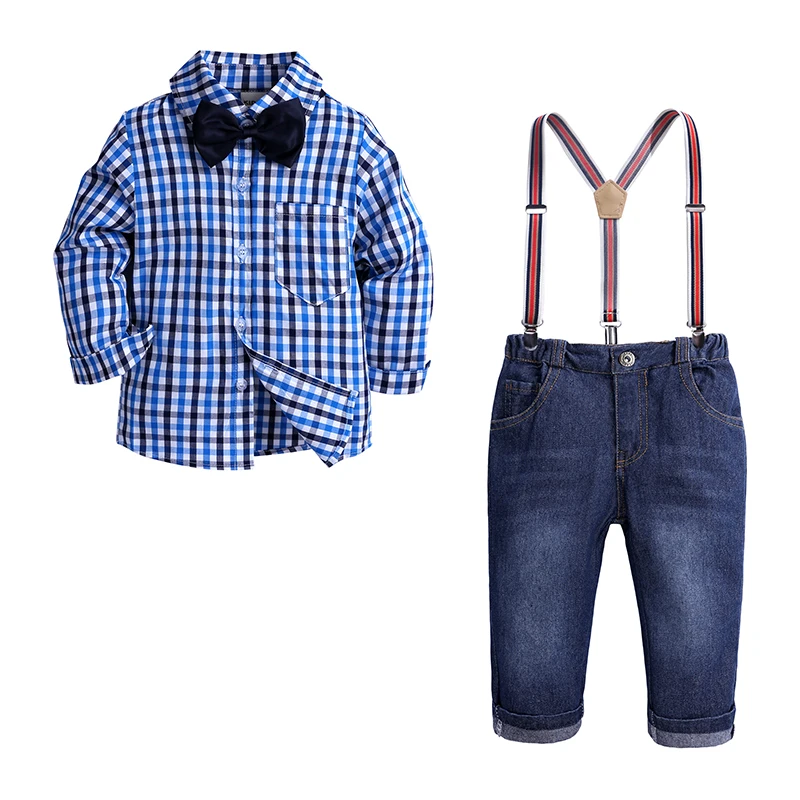 2018 FALL 3 piece boy set autumn Child Boys Clothes blue plaid shirt+jeans+tie kid boys outfit for 2-6 years little Boys suit
2018 FALL 3 piece boy set autumn Child Boys Clothes blue plaid shirt+jeans+tie kid boys outfit for 2-6 years little Boys suit