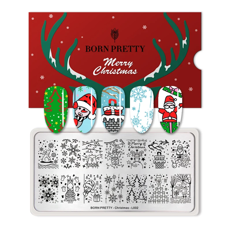 BORN PRETTY Christmas Stamping Template Xmas Animal Tree Stamp Plates Nail Art Tools Nail Art Image Plate