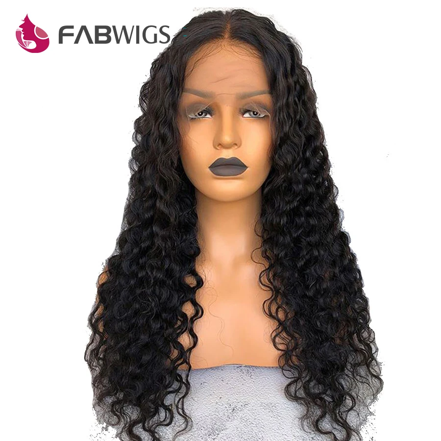 Fabwigs Бразильские глубокие волнистые полные кружевные человеческие волосы парики