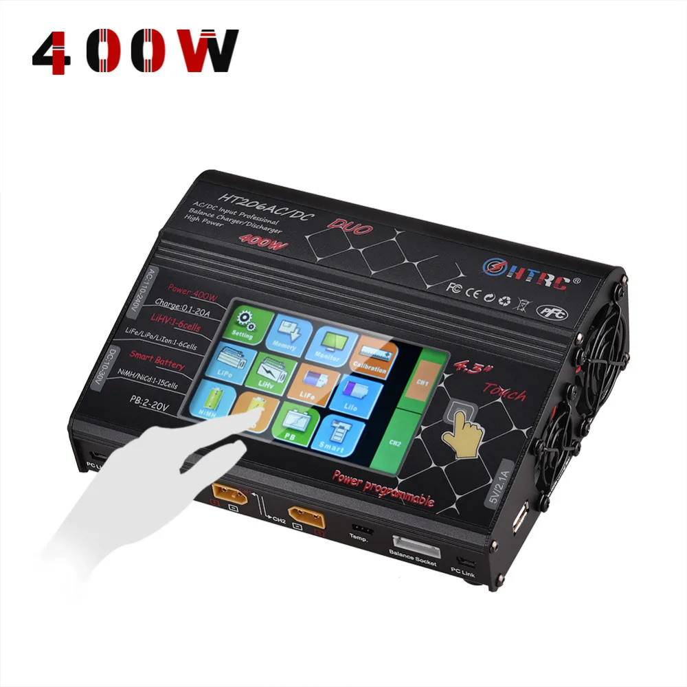 HTRC HT206 RC Balance Charger AC/DC DUO 200W*2 20A*2 Dual Port 4.3" Color LCD Touch Screen for Lilon/LiPo/LiFe/LiHV Battery
HTRC HT206 RC Balance Charger AC/DC DUO 200W*2 20A*2 Dual Port 4.3" Color LCD Touch Screen for Lilon/LiPo/LiFe/LiHV Battery