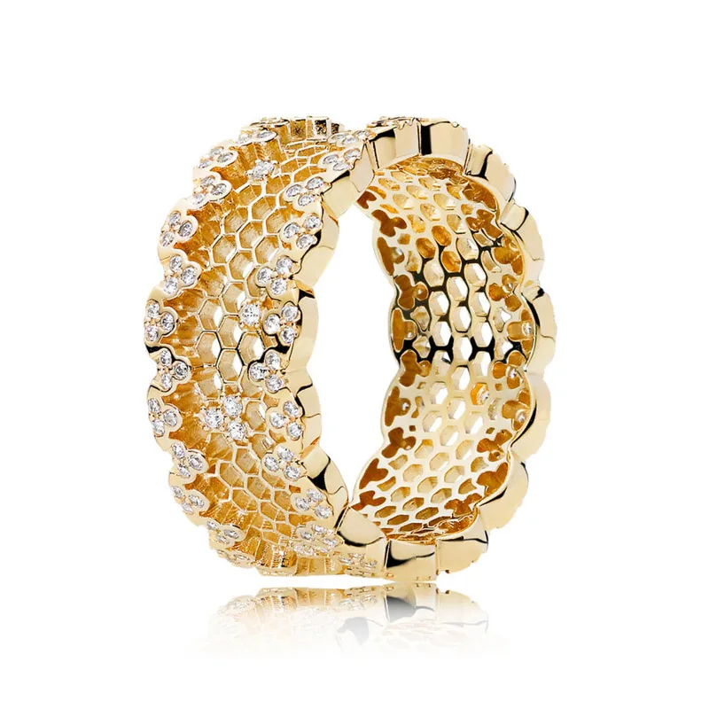 Authentic 925 Sterling Silver Pandora Ring Openwork Golden Shine Honeycomb Lace Rings For Women Wedding Party Gift Fine Jewelry 
Authentic 925 Sterling Silver Pandora Ring Openwork Golden Shine Honeycomb Lace Rings For Women Wedding Party Gift Fine Jewelry