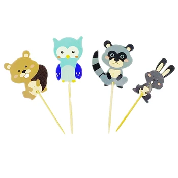 

720pcs Animal Raccoon Owl Bear Rabbit Cupcake Toppers picks Kids Birthday Baby Shower Party Cake top flags Decoration