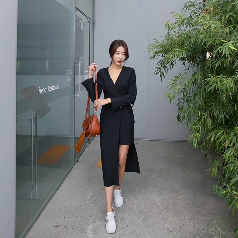 Sexy V-neck Asymmetrical Slit Black Dress Women Bandage Slim High Waist OL Blouse Dresses vestidos mujer 2018
Sexy V-neck Asymmetrical Slit Black Dress Women Bandage Slim High Waist OL Blouse Dresses vestidos mujer 2018