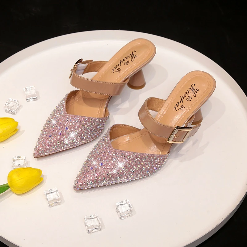 Phyaic Women Slippers Pointed Toe Sandals Summer Mules Shoes High Heels Brand Rhinestone Woman Party Wedding Shoes Heels
Phyaic Women Slippers Pointed Toe Sandals Summer Mules Shoes High Heels Brand Rhinestone Woman Party Wedding Shoes Heels