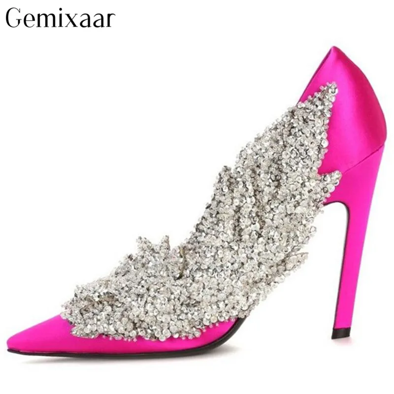 Sweet Satin Multi Color Pump Decor Leaf-shape Crystal High Heel Wedding Shoes Point Toe Slim Shallow Thin Stiletto Heels Pumps
Sweet Satin Multi Color Pump Decor Leaf-shape Crystal High Heel Wedding Shoes Point Toe Slim Shallow Thin Stiletto Heels Pumps