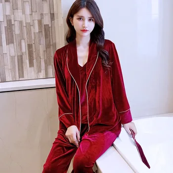 spring autumn gold velet 4 pieces pajamas sexy robe women pajamas set home suit pjs sleeveless nightwear female pijama
spring autumn gold velet 4 pieces pajamas sexy robe women pajamas set home suit pjs sleeveless nightwear female pijama