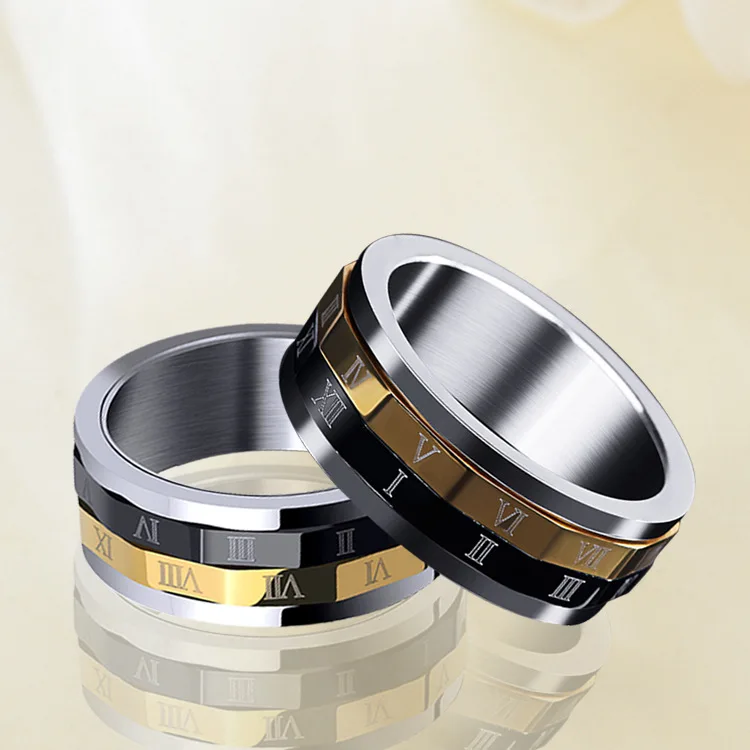 Titanium steel Couple Spinner Roman Numeral Rings Stainless steel Rotating Ring Tricolor Calendar Spinner Ring men
Titanium steel Couple Spinner Roman Numeral Rings Stainless steel Rotating Ring Tricolor Calendar Spinner Ring men