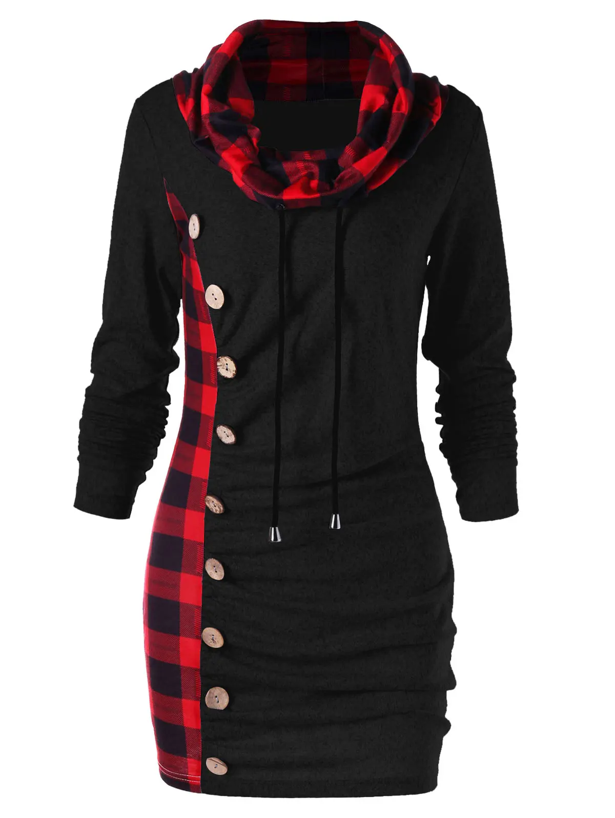 Bottons Plaid Trim Drawstring Tunic Sweatshirt Dress Female Casual Sheath Cowl Neck Long Sleeve Dress Winter Fall Vestido
Bottons Plaid Trim Drawstring Tunic Sweatshirt Dress Female Casual Sheath Cowl Neck Long Sleeve Dress Winter Fall Vestido