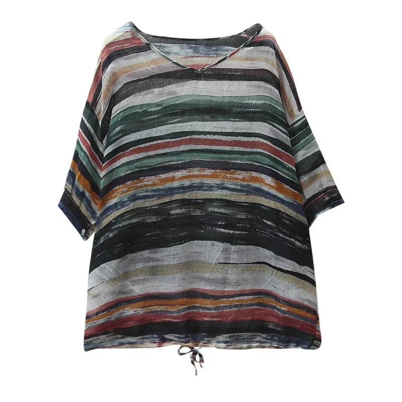 Color Stripe Cotton and Linen T-Shirts Women Short Sleeve Female Summer Vintage Casual Loose Plus Size T Shirt Ladies Tops Tees
Color Stripe Cotton and Linen T-Shirts Women Short Sleeve Female Summer Vintage Casual Loose Plus Size T Shirt Ladies Tops Tees