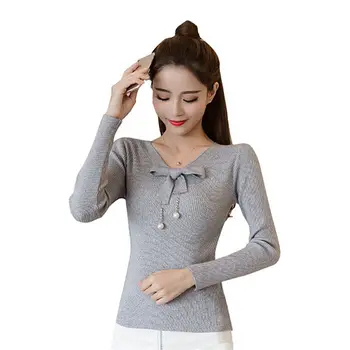 Women Autumn Knitted Bow Sweater Round Collar Slim Solid Long-Sleeved Casual Wild Bottoming Tops Sweet Sweaters Tops Female
Women Autumn Knitted Bow Sweater Round Collar Slim Solid Long-Sleeved Casual Wild Bottoming Tops Sweet Sweaters Tops Female