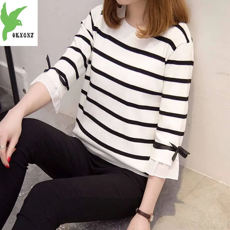 New Thin Section Seven-point Sleeve Female V Sweater Short Stripe Bottoming Loose Trumpet Sleeve Women's Sweater M-3XL
New Thin Section Seven-point Sleeve Female V Sweater Short Stripe Bottoming Loose Trumpet Sleeve Women's Sweater M-3XL