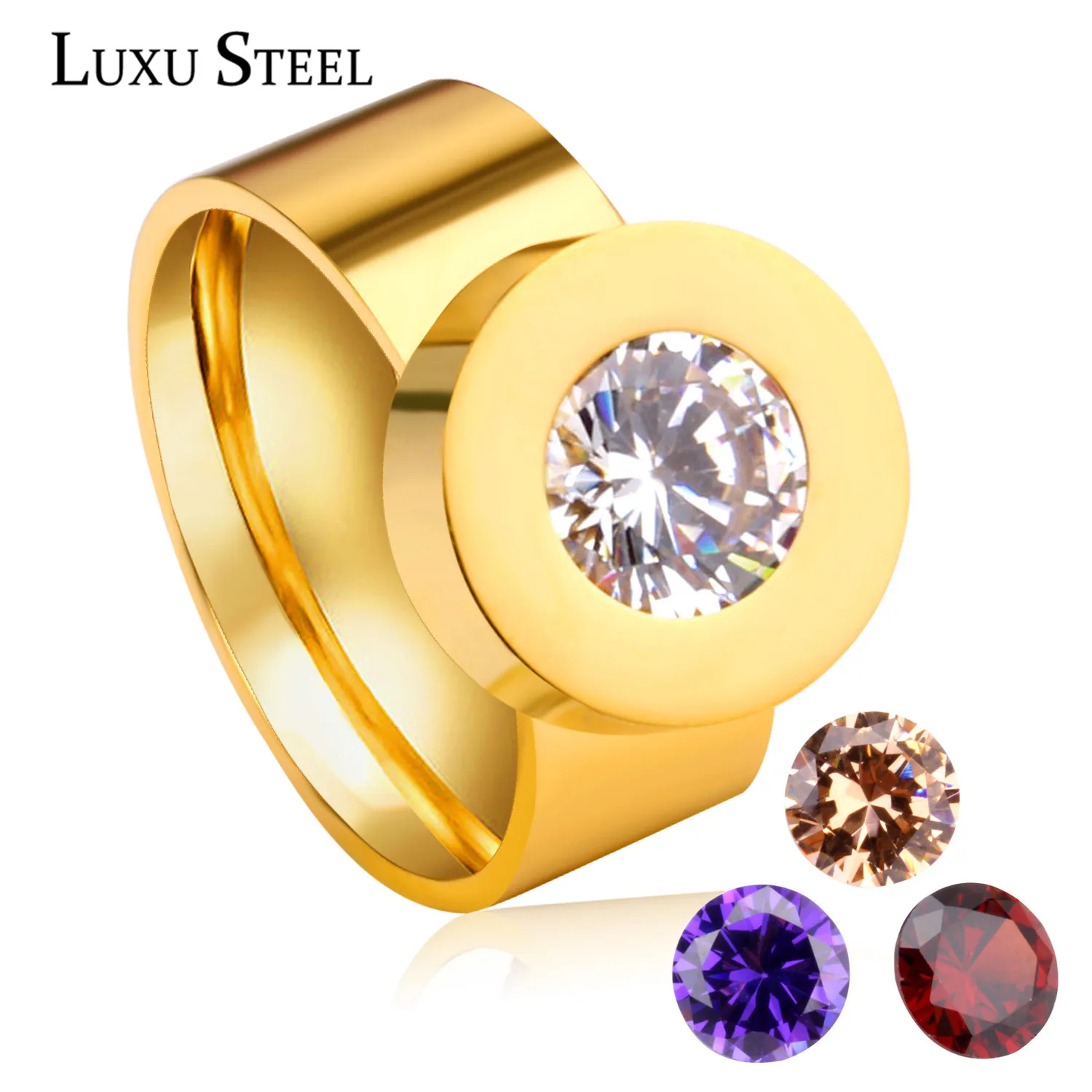 LUXUSTEEL Unique Style Interchangeable Charm Crystal Stone Wedding Rings New Brand Jewelry Stainless Steel Gold Color Rings
LUXUSTEEL Unique Style Interchangeable Charm Crystal Stone Wedding Rings New Brand Jewelry Stainless Steel Gold Color Rings